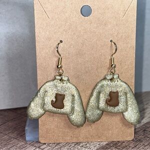 Gold Glitter Cat Sweater Earrings